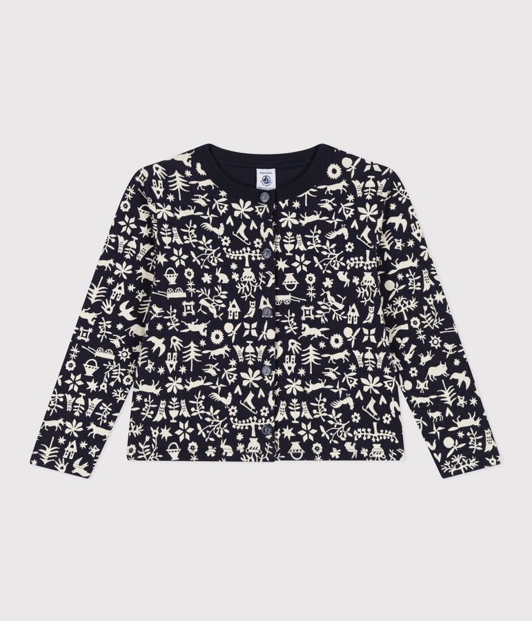 Kinder-Cardigan aus gestepptem Doppeljersey mit Aufdruck f&uuml;r M&auml;dchen blau/naturfarben