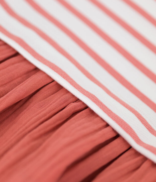 Kleid aus Bio-Baumwolljersey und -Musselinstoff f&uuml;r M&auml;dchen weiss/rosa