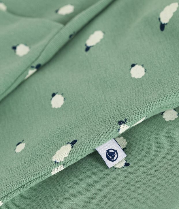 Baby Kombi-Overall mit Kragen aus bedruckter Baumwolle gr&uuml;n/vielfarbig