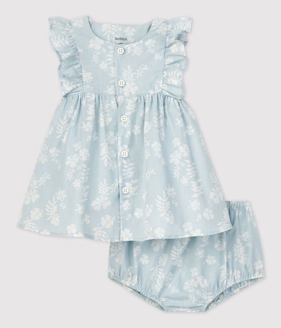 Baby-Kleid und Bloomers aus Bio-Popeline mit Hawaii-Print PLEINAIR/ MARSHMALLOW