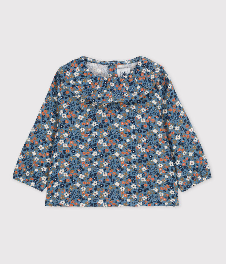 Lang&auml;rmelige Babybluse aus Musselin-Stoff blau/vielfarbig