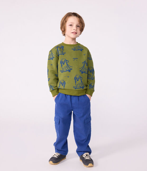 Kinder-Sweatshirt aus gemusterter Baumwolle blau CEDAR/ OLYMPIC