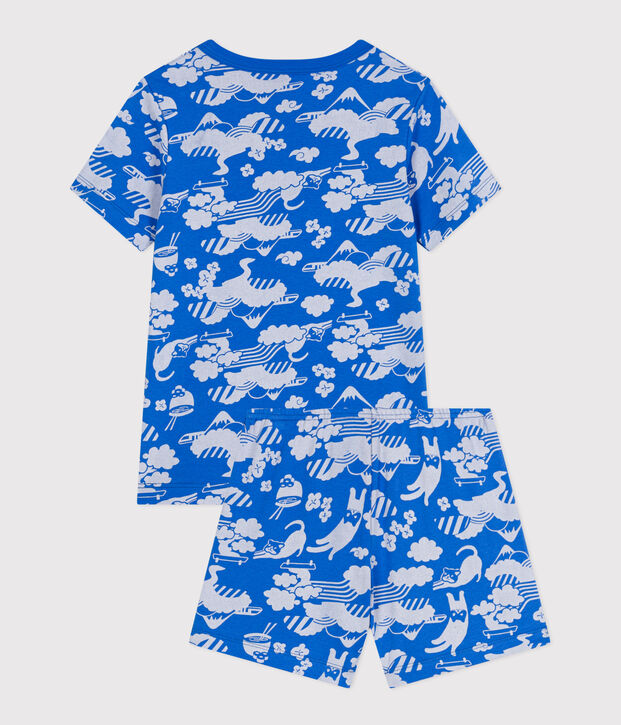Kurzer Kinderpyjama aus Baumwolle mit Printmotiv blau/weiss