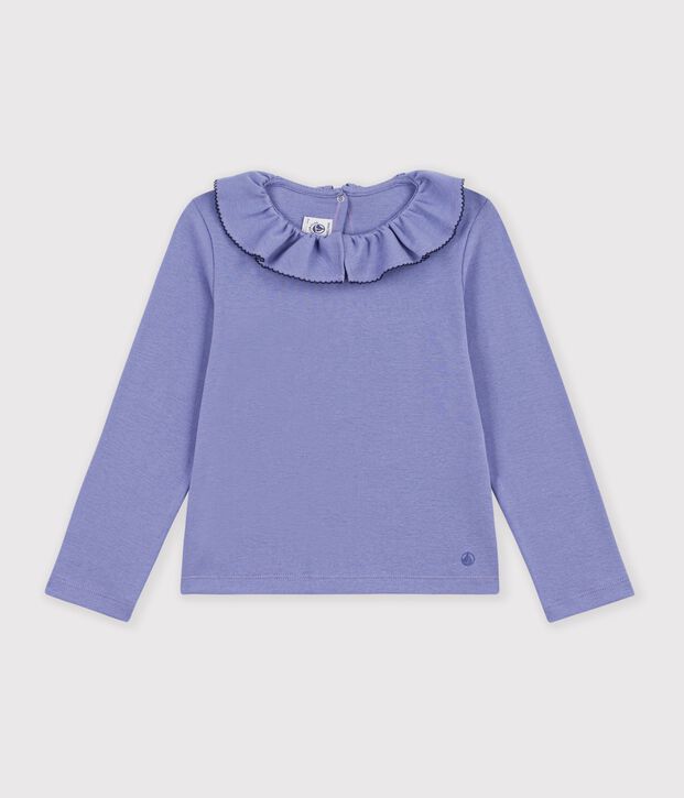 Lang&auml;rmeliges Kinder-T-Shirt mit Kragen aus einfarbiger Baumwolle violett