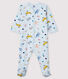 Blauer Baby-Strampler aus Molton mit Tier-Druck