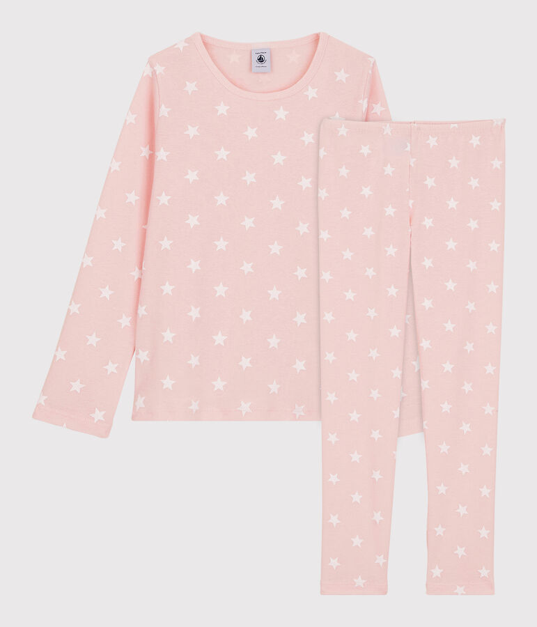 Kinderpyjama aus Baumwolle mit Sternenmotiv f&uuml;r M&auml;dchen rosa/weiss