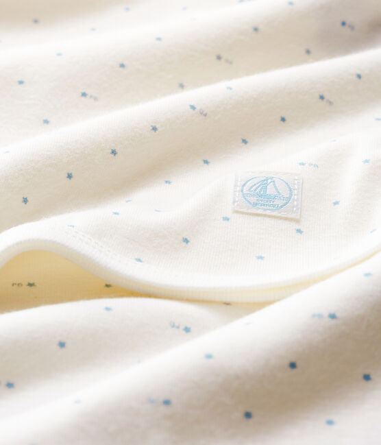 Decke für Neugeborene aus Rippstrick weiss MARSHMALLOW/blau ACIER