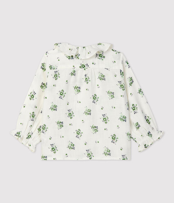 Langärmelige Babybluse aus Bio-Musselin-Stoff mit Blumenmuster weiss MARSHMALLOW/weiss MULTICO