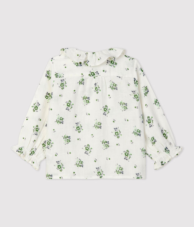 Lang&auml;rmelige Babybluse aus Bio-Musselin-Stoff mit Blumenmuster weiss/vielfarbig