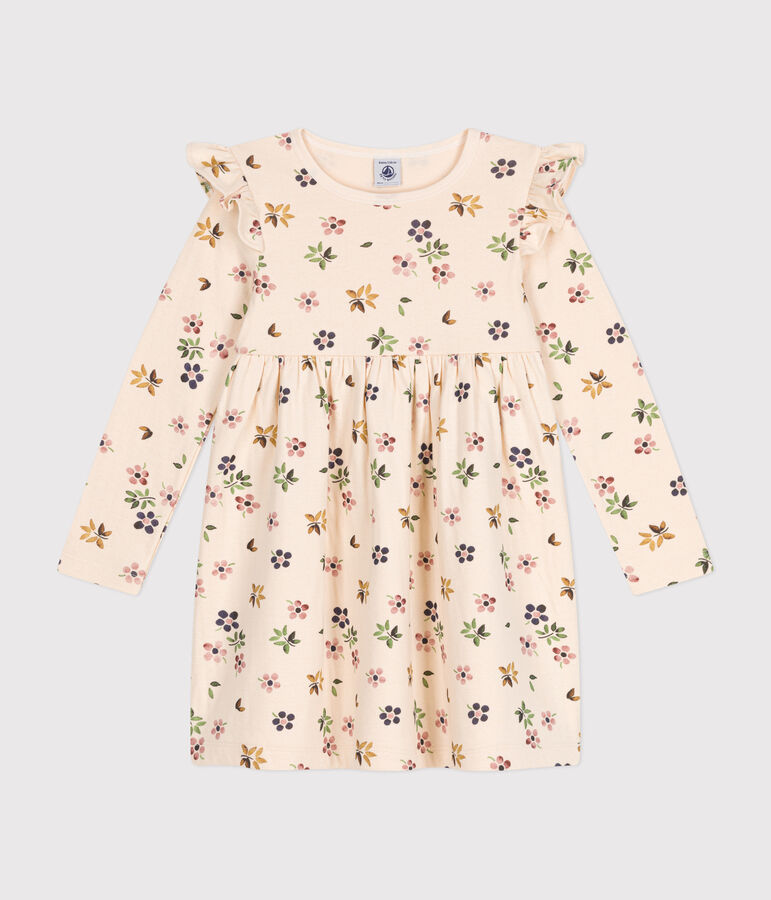 Lang&auml;rmeliges Kinder-Kleid aus Doppeljersey f&uuml;r M&auml;dchen naturfarben/vielfarbig