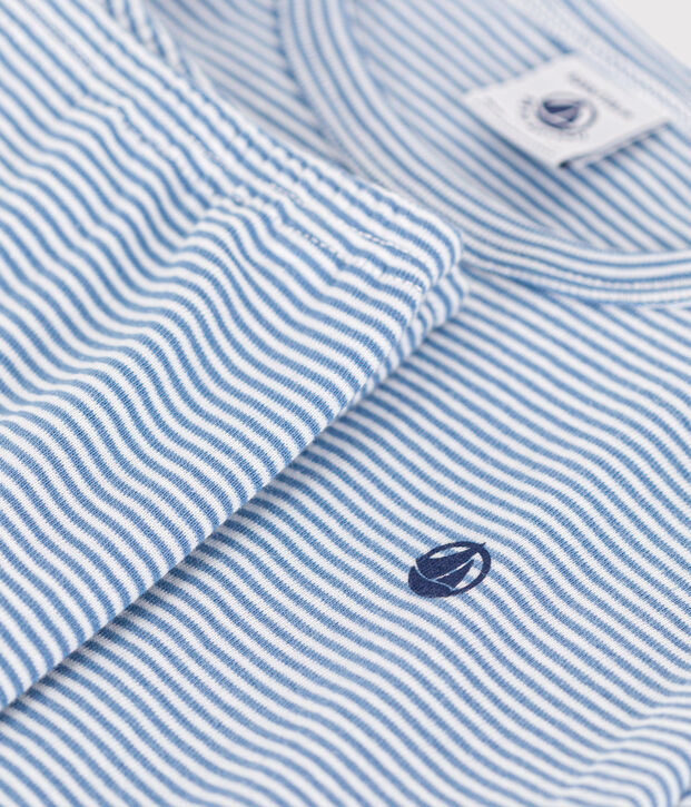Kinder-Pyjama aus gestreifter Baumwolle blau/weiss