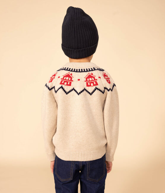 Kinder-Jacquard-Pullover aus Wolle und Baumwolle beige MONTELIMAR/weiss MULTICO