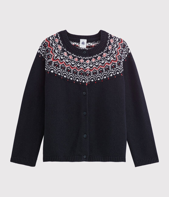 Kinder-Cardigan aus Wolle und Baumwolle für Mädchen blau SMOKING/weiss MULTICO