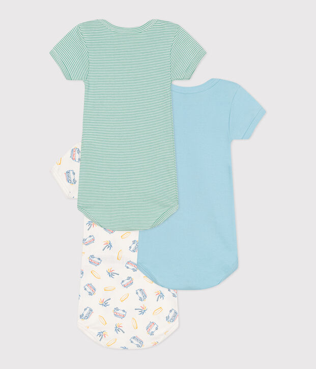 3er-Set kurz&auml;rmelige Strampler aus Baumwolle mit Minibus-Motiv vielfarbig