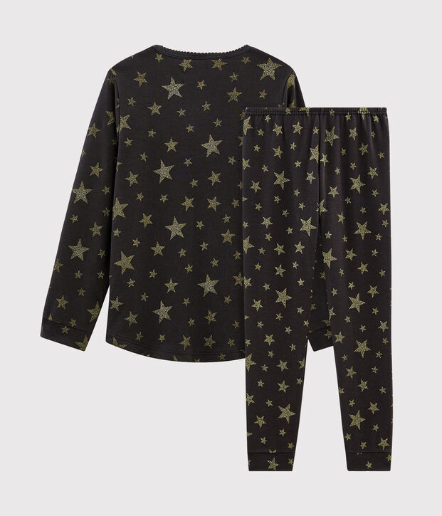 Rippstrick-Pyjama f&uuml;r M&auml;dchen grau/gelb