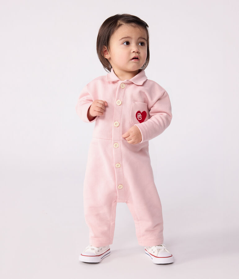 Langer Baby-Overall aus einfarbiger Baumwolle im Tankwart-Stil rosa