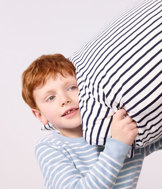 Kinder-Pyjama aus Baumwoll-Frottee mit Streifen blau/naturfarben