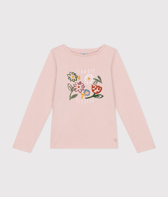 Langärmeliges Kinder-T-Shirt aus Rippstrick für Mädchen rosa SALINE
