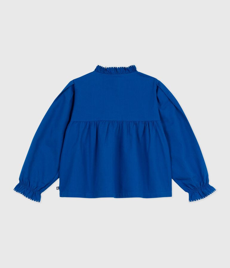 Lang&auml;rmelige Kinder-Bluse aus einfarbigem Baumwoll-Twill blau