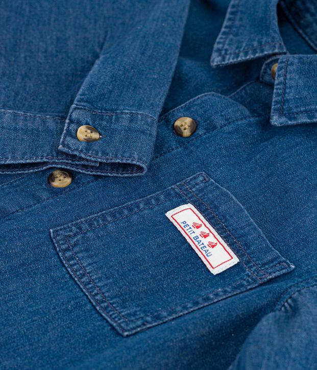 Kinder-Hemd aus einfarbigem Jeansstoff blau