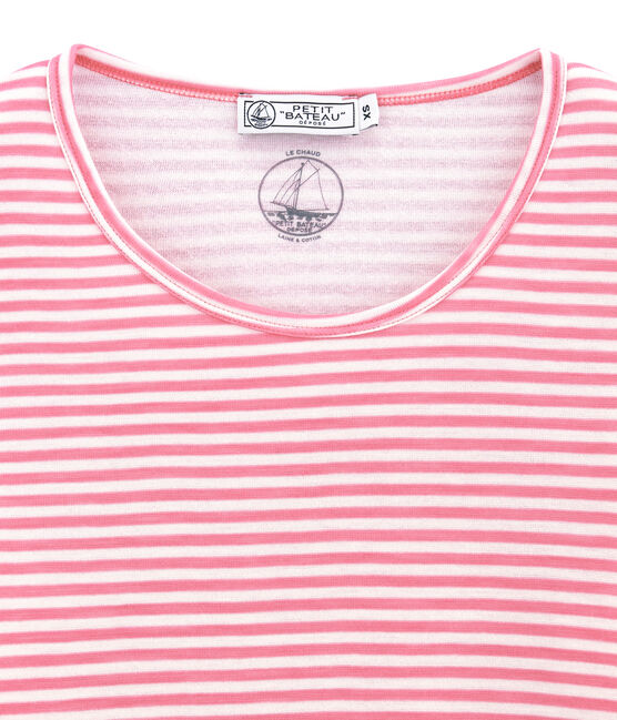 damen-langarmshirt aus woll/baumwollgemisch rosa CHEEK/weiss MARSHMALLOW