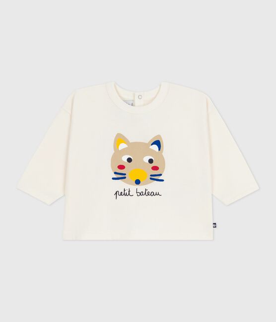 Langärmeliges Baby-T-Shirt aus Baumwolle mit Katzenmotiv MILK/ MULTICO
