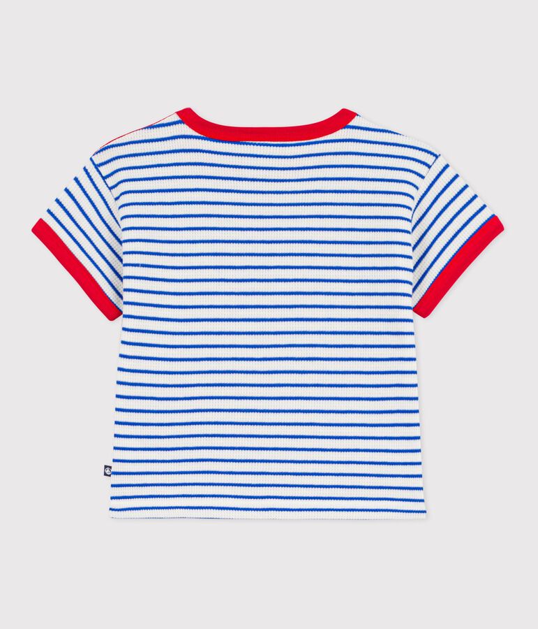 Kurz&auml;rmeliges Baby-T-Shirt aus Baumwolle mit Streifen blau MILK/ PERSE
