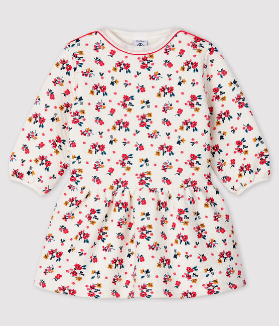 Langärmeliges Baby-Kleid für Mädchen weiss MARSHMALLOW/weiss MULTICO