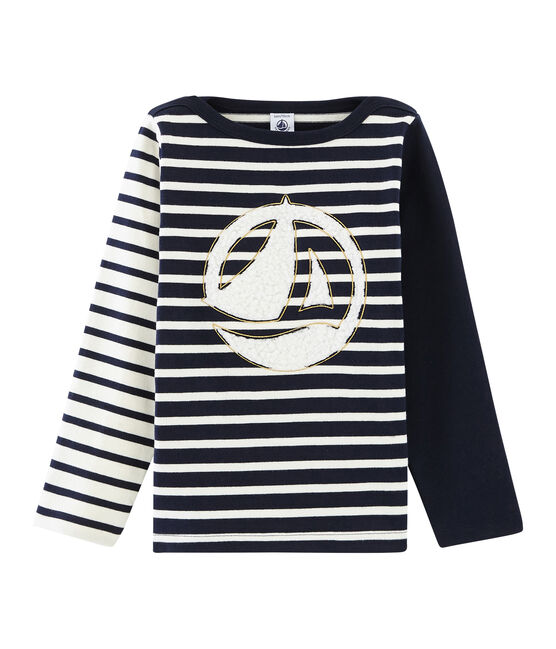 Kinder-Streifenshirt Jungen weiss MARSHMALLOW/blau SMOKING