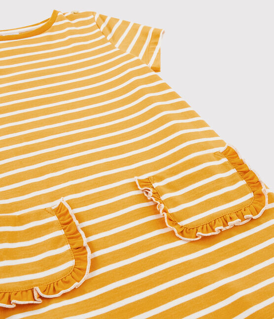 Kurzärmeliges Kinderkleid für Mädchen gelb BOUDOR/weiss MARSHMALLOW