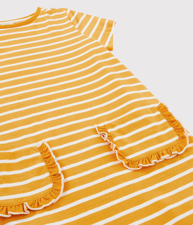 Kurz&auml;rmeliges Kinderkleid f&uuml;r M&auml;dchen gelb/weiss