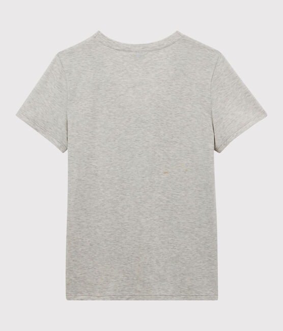 Damen-T-Shirt LE DROIT mit V Ausschnitt aus Baumwolle grau BELUGA CHINE