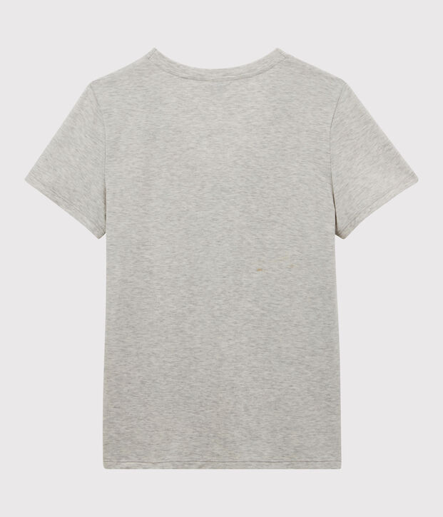 Damen-T-Shirt LE DROIT mit V Ausschnitt aus Baumwolle BELUGA CHINE