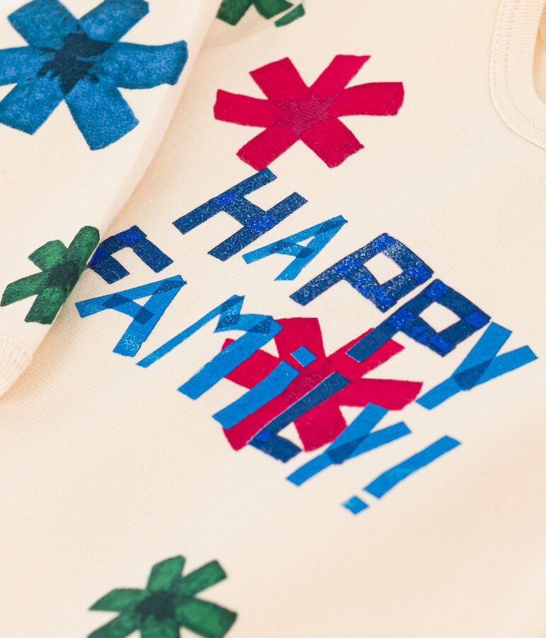 Strampler Happy Family aus Molton naturfarben/vielfarbig