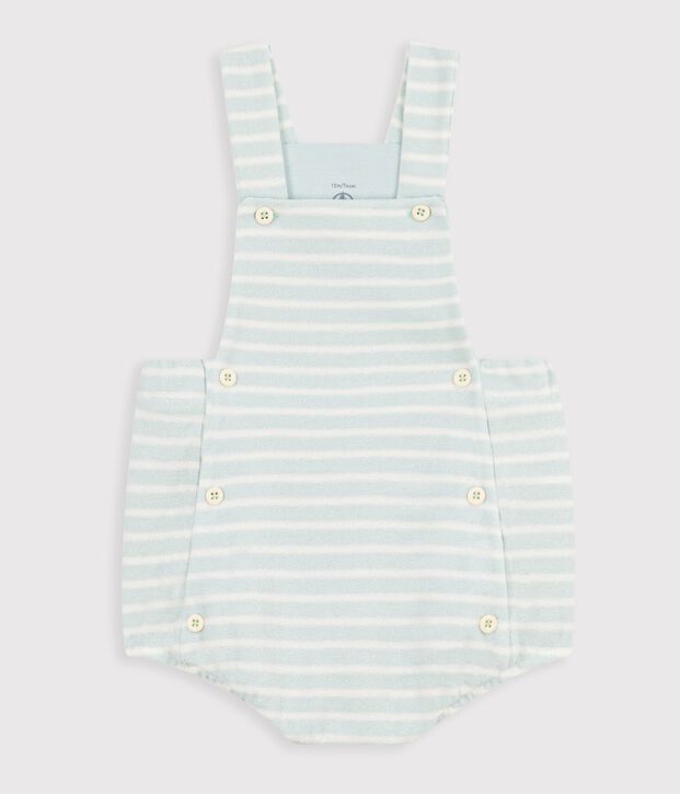 Baby-Kurzoverall aus Baumwollfrottee mit Streifen blau/naturfarben