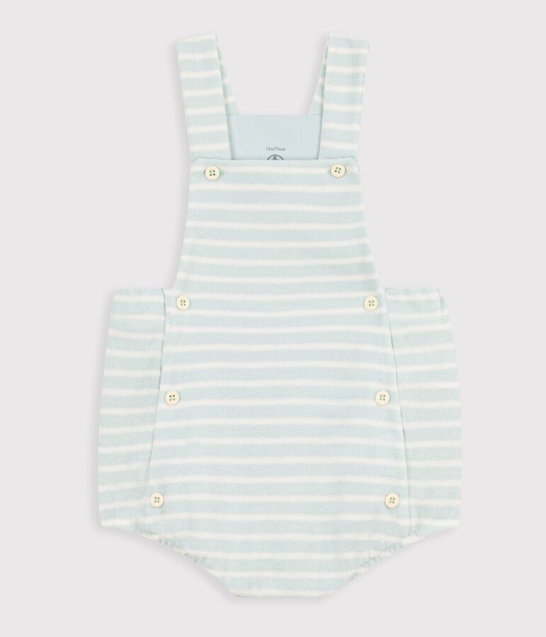 Baby-Kurzoverall aus Baumwollfrottee mit Streifen blau/naturfarben