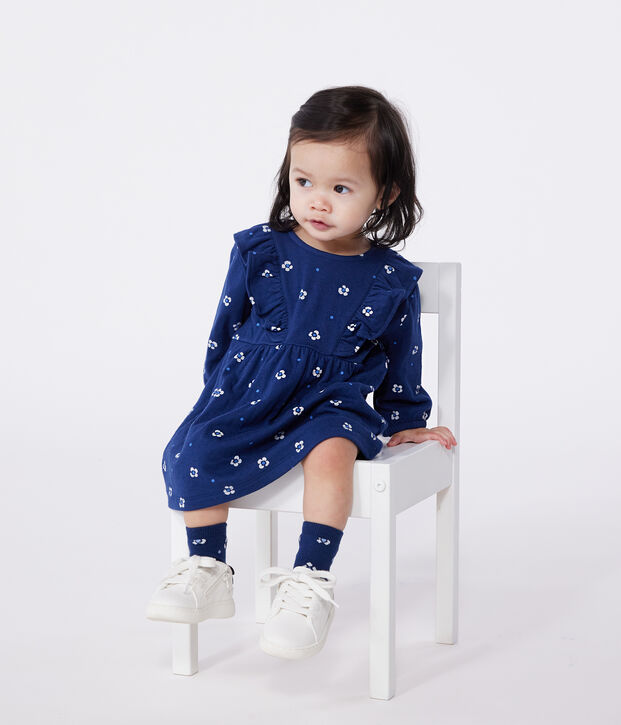 Lang&auml;rmeliges Baby-Kleid aus Baumwolle mit Blumenmuster blau/vielfarbig