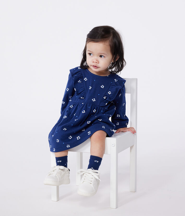 Lang&auml;rmeliges Baby-Kleid aus Baumwolle mit Blumenmuster blau/vielfarbig