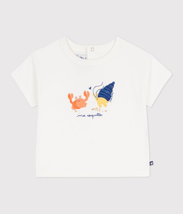 Kurz&auml;rmeliges Baby-T-Shirt aus Baumwolle mit M&ouml;wenmotiv weiss
