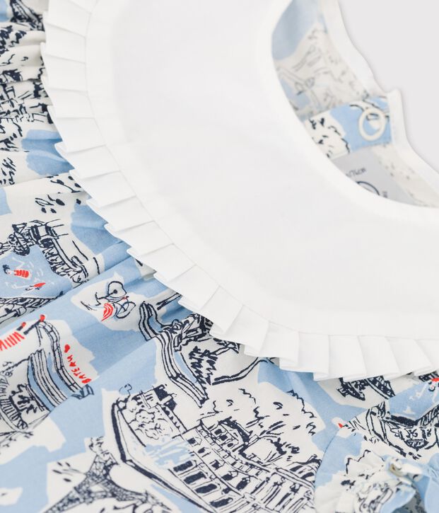 Babykleid aus Popeline mit Paris-Print weiss/vielfarbig