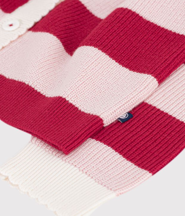 Kinder-Cardigan aus Baumwolle und Wolle mit Streifen rosa/rosa