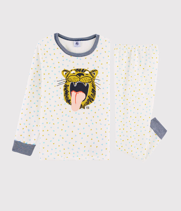 Kinderpyjama aus Rippstrick mit Tigermotiv weiss/vielfarbig