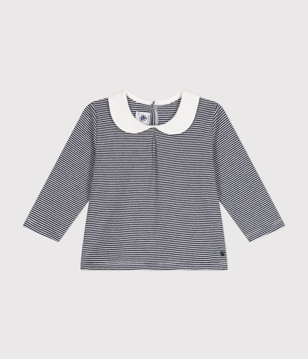 Baby-Bluse mit Kragen aus Baumwolle blau/weiss