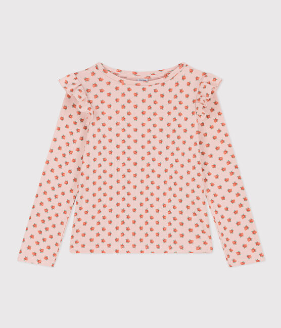 Langärmeliges T-Shirt aus Baumwolle für Kinder/Mädchen rosa SALINE/weiss MULTICO
