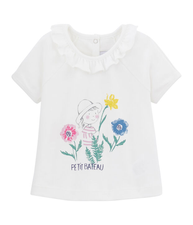Einfarbiges Baby-T-Shirt f&uuml;r M&auml;dchen weiss/vielfarbig