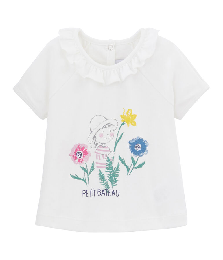Einfarbiges Baby-T-Shirt f&uuml;r M&auml;dchen weiss/vielfarbig