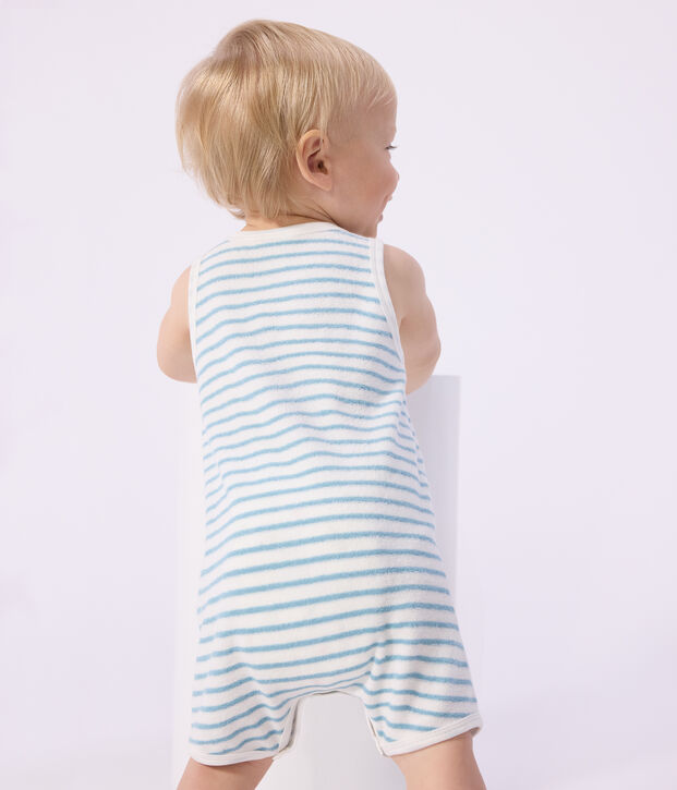 &Auml;rmelloser Baby-Kurzoverall aus Frottee   mit Streifen weiss/blau