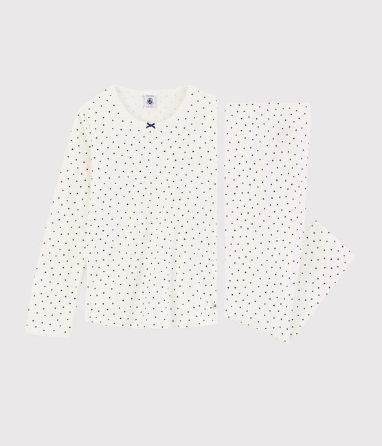Kinderpyjama aus Baumwolle mit kleinen Herzen für Mädchen weiss MARSHMALLOW/blau MEDIEVAL