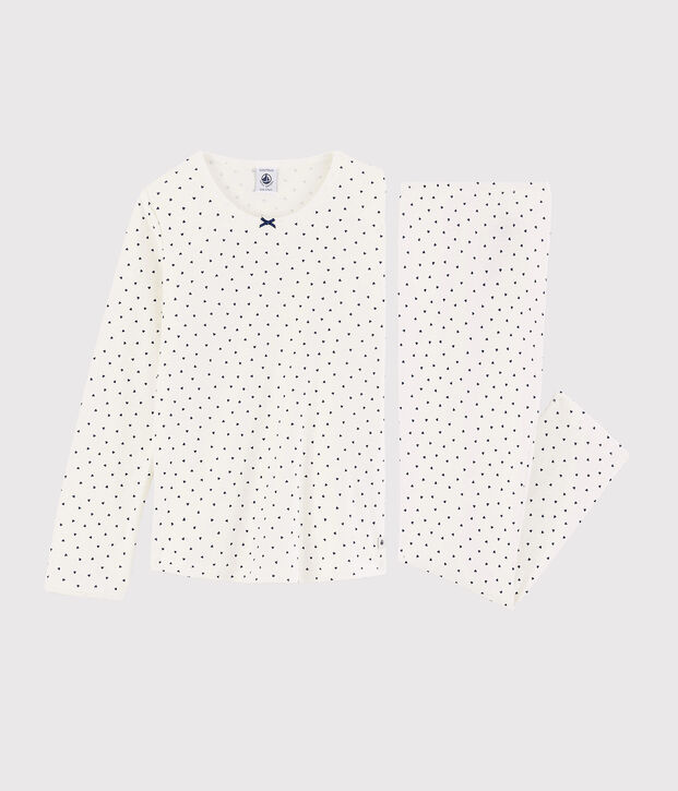Kinderpyjama aus Baumwolle mit kleinen Herzen f&uuml;r M&auml;dchen weiss/blau