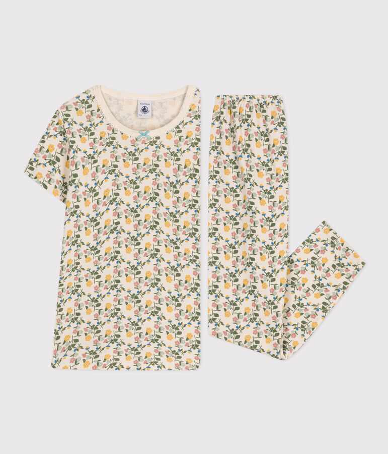 Kinderpyjama aus Baumwolle mit Blumenmuster naturfarben/vielfarbig